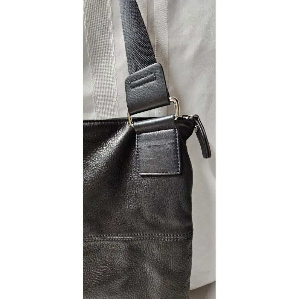 Margot black genuine leather soft soft 3 zipper crossbody messenger bag‎